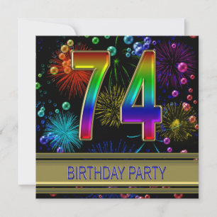 74th Birthday party Invitation with bubbles