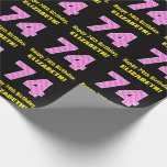 [ Thumbnail: 74th Birthday: Pink Stripes and Hearts "74" + Name Wrapping Paper ]