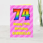 [ Thumbnail: 74th Birthday: Pink Stripes & Hearts, Rainbow # 74 Card ]