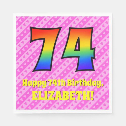 74th Birthday Pink Stripes  Hearts Rainbow  74 Napkins