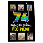 [ Thumbnail: 74th Birthday: Rainbow “74“, Custom Photos & Name Gift Bag ]