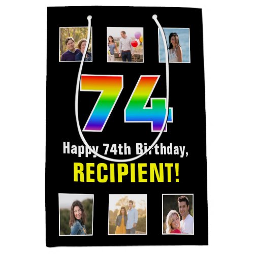 74th Birthday Rainbow 74 Custom Photos  Name Medium Gift Bag