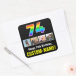 [ Thumbnail: 74th Birthday: Rainbow “74”; Custom Photos & Name Sticker ]
