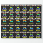 [ Thumbnail: 74th Birthday: Rainbow “74“; Custom Photos & Name Wrapping Paper ]