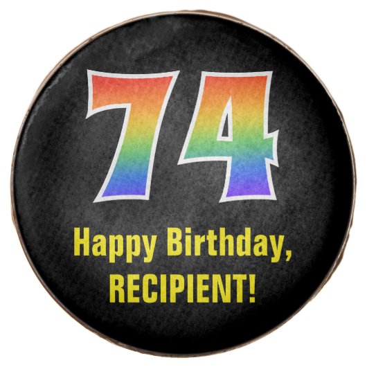 74th Birthday - Rainbow Spectrum Pattern Number 74 Chocolate Covered Oreo (Front)