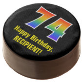 74th Birthday - Rainbow Spectrum Pattern Number 74 Chocolate Covered Oreo (Angled)