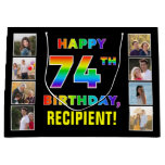 [ Thumbnail: 74th Birthday: Rainbow Text, Custom Photos & Name Gift Bag ]