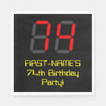[ Thumbnail: 74th Birthday: Red Digital Clock Style "74" + Name Napkins ]