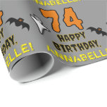 74th Birthday: Spooky Halloween Theme, Custom Name Wrapping Paper<br><div class="desc">This spooky and scary Halloween birthday themed wrapping paper design features a large number "74". It also features the message "HAPPY BIRTHDAY, ", and a customizable name. There are also depictions of a bat and a ghost on the front. Wrapping paper like this might be used when wrapping gifts or...</div>