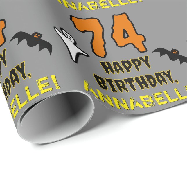74th Birthday: Spooky Halloween Theme, Custom Name Wrapping Paper (Roll Corner)
