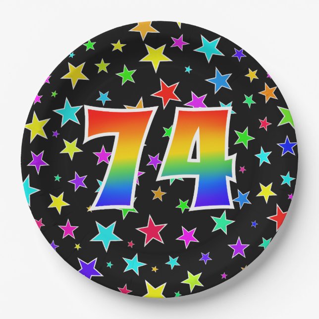 74th Event: Bold, Fun, Colorful Rainbow 74 Paper Plates (Front)