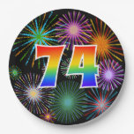 [ Thumbnail: 74th Event - Fun, Colorful, Bold, Rainbow 74 Paper Plates ]