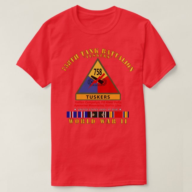 758th Tank Battalion Tuskers w SSI Name Tape WWII  (Design Front)