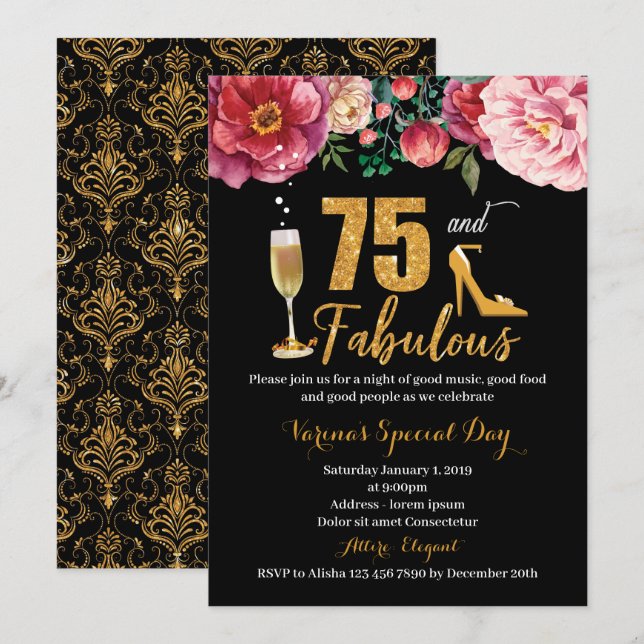 75 and Fabulous Birthday Invitation for Women (Front/Back)