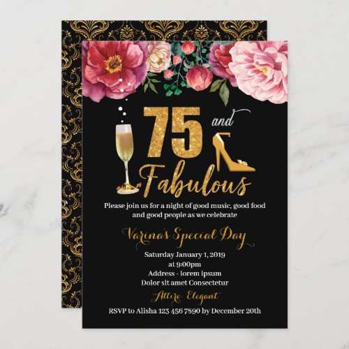 75 and Fabulous Birthday Invitation for Women