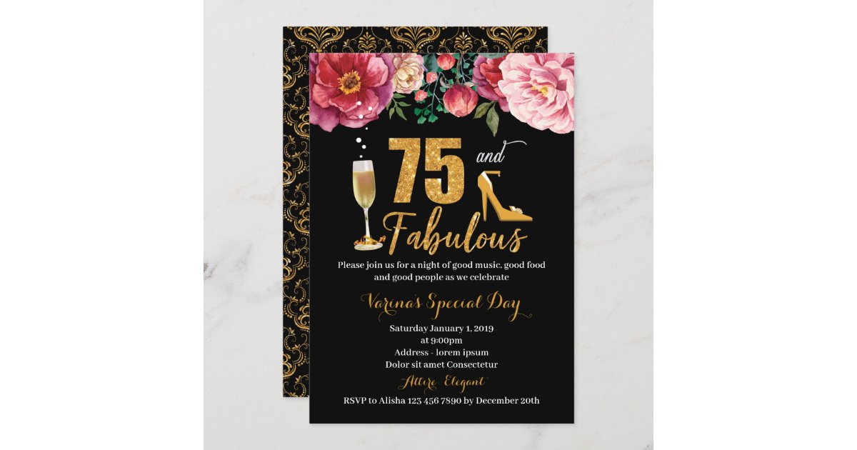 75 and Fabulous Birthday Invitation for Women | Zazzle.com