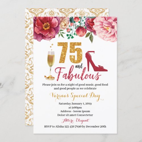 75 and Fabulous Birthday Invitation for Women