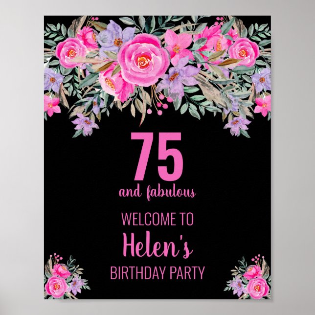 75 and fabulous black birthday party poster (Front)