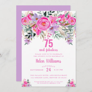 75 and fabulous pink 75th birthday invitation