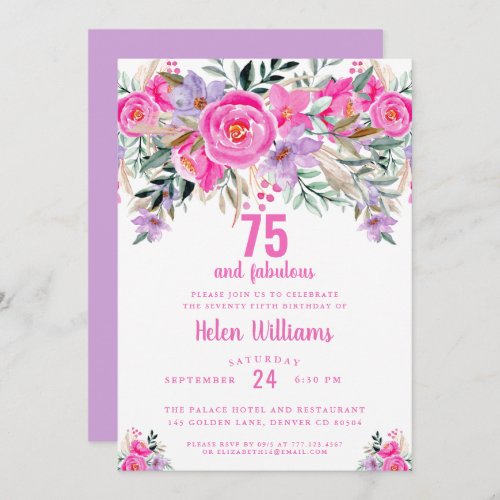 75 and fabulous pink 75th birthday invitation