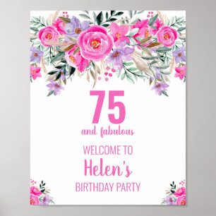 75 and fabulous pink elegant birthday party poste poster