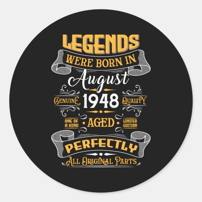 75 Awesome Made In August 1948 75Th Classic Round Sticker (Front)