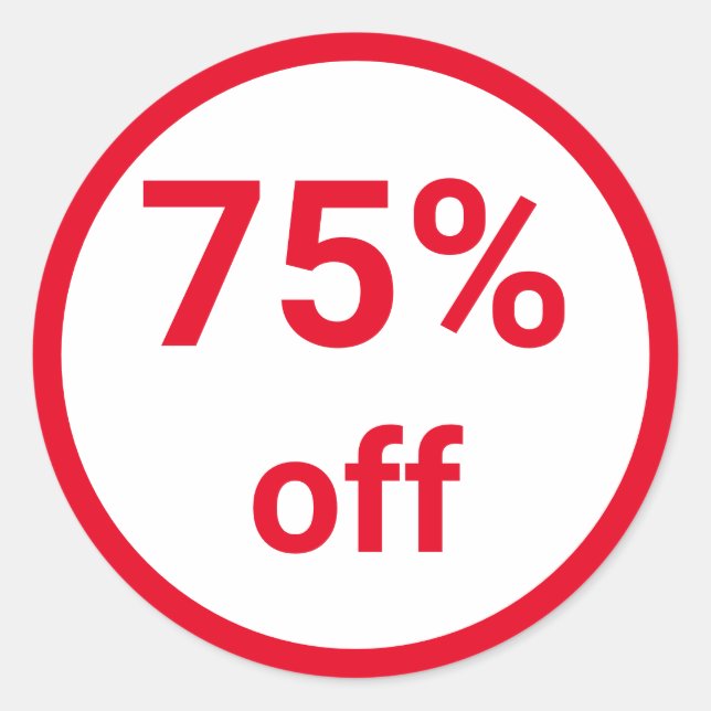 75% Off Bright Red Sale Ticket Classic Round Sticker (Front)