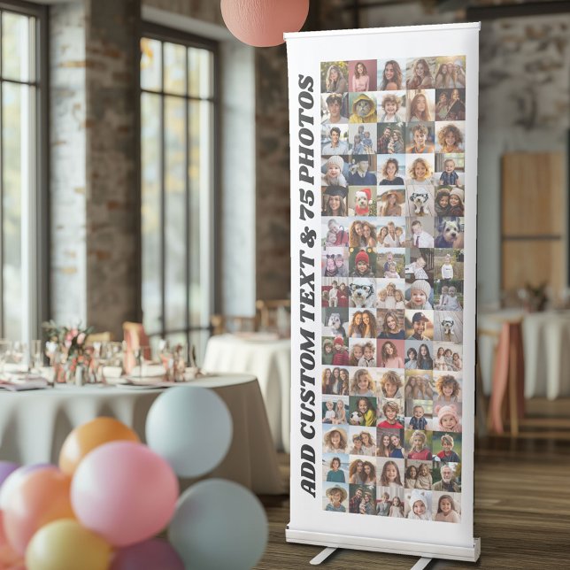 75 Photo Collage - 5 Across 15 Up Pics in Grid Retractable Banner (Custom Photo Banner with Stand)