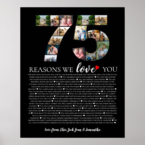 75 reasons why we love you granddad birthday poster