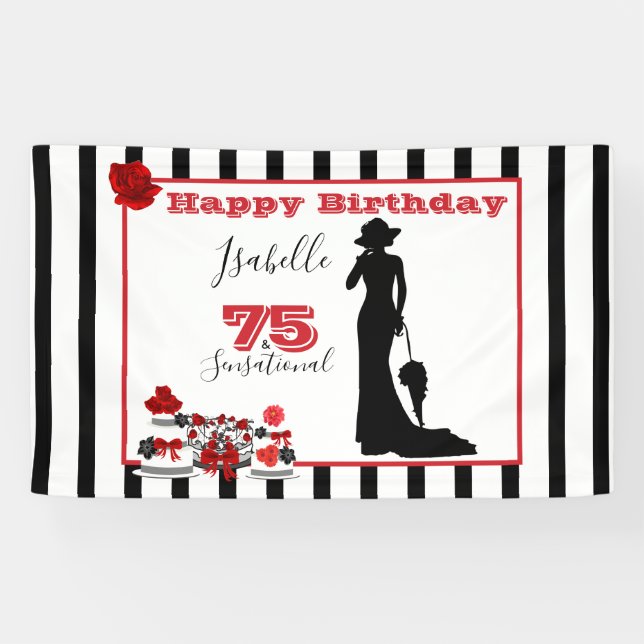 75 & SENSATIONAL 75th Birthday Banner Stripes (Horizontal)