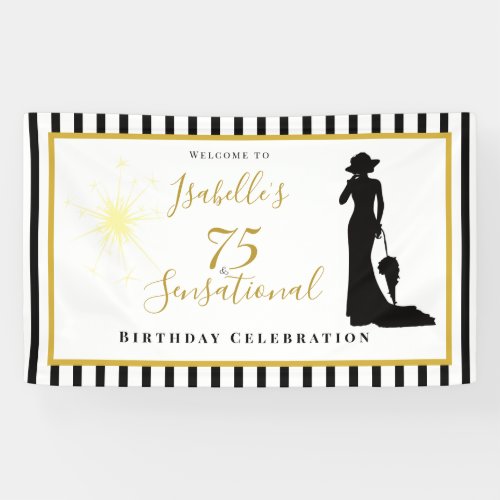 75 & Sensational Birthday Banner Black & Gold