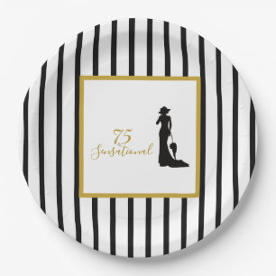 75 & Sensational Black and Gold Birthday Party Paper Plates