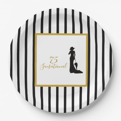 75 & Sensational Black and Gold Birthday Party Paper Plates
