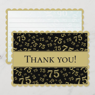 75 "Thank you!" Black/Gold Number Pattern Thank You Card
