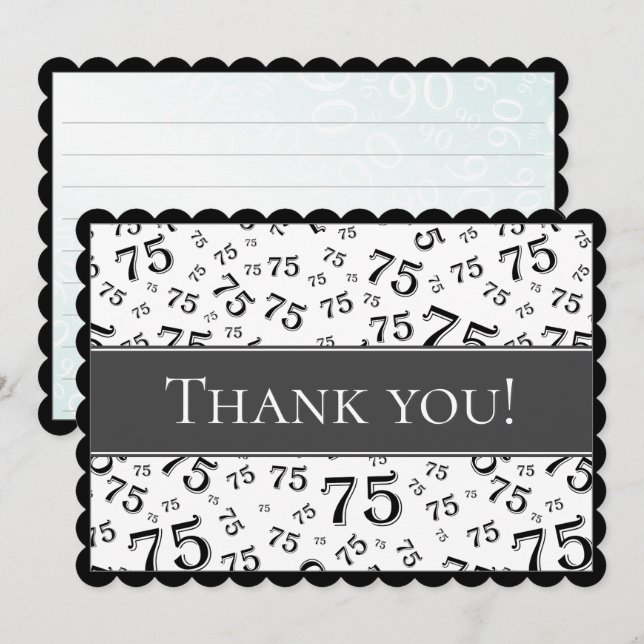 75 "Thank you!" Black/White Number Pattern Thank You Card (Front/Back)
