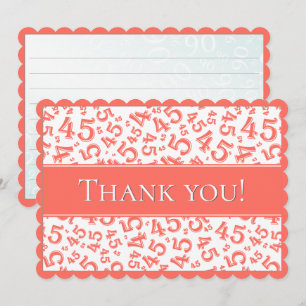 75 "Thank you!" Coral/White Number Pattern Thank You Card
