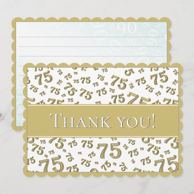 75 "Thank you!" Gold/White Number Pattern Thank You Card (Front/Back)