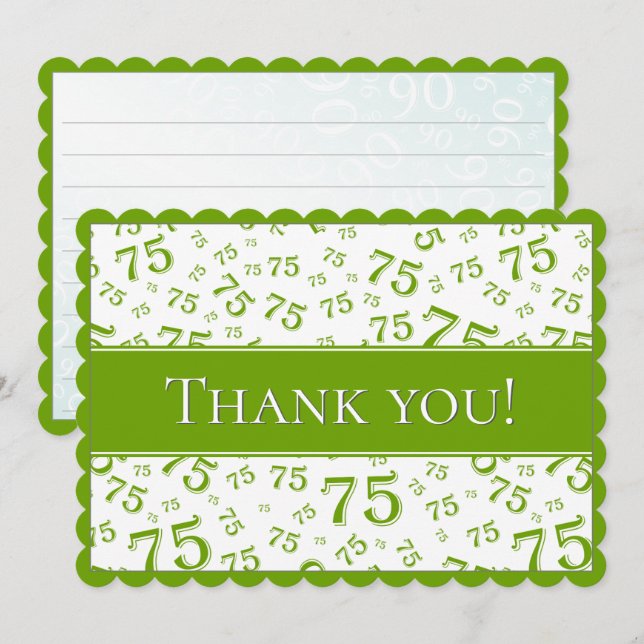 75 "Thank you!" Green/White Number Pattern Thank You Card (Front/Back)