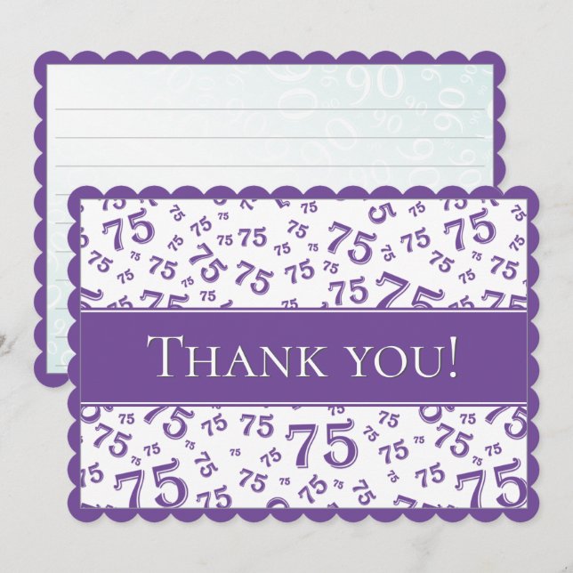 75 "Thank you!" Purple/White Number Pattern Thank You Card (Front/Back)