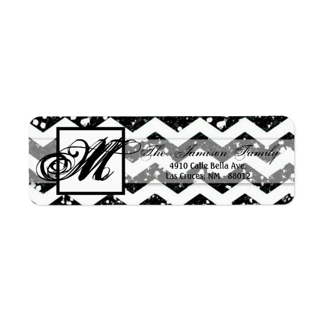.75"x2.25" Return Address Label Blac Glitter Chevr (Front)