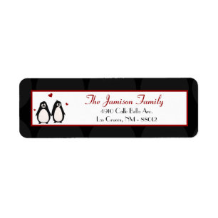 .75"x2.25" Return Address Label Penguin Love Coupl
