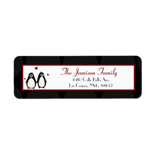 75x225 Return Address Label Penguin Love Coupl