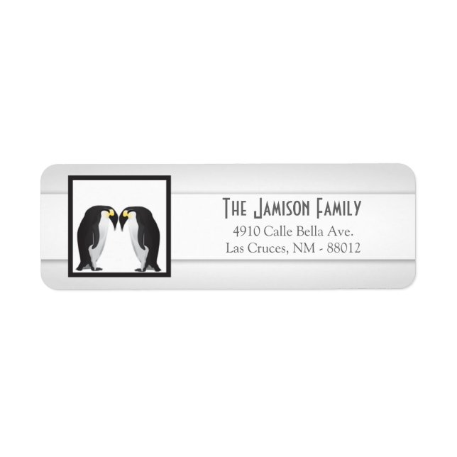 .75"x2.25" Return Address Label Penguins Mate Life (Front)