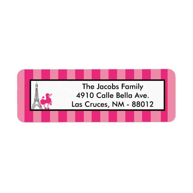 .75"x2.25" Return Address Label Pink Poodle Paris (Front)