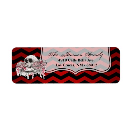 75x225 Return Address Label skull Rose Gothic