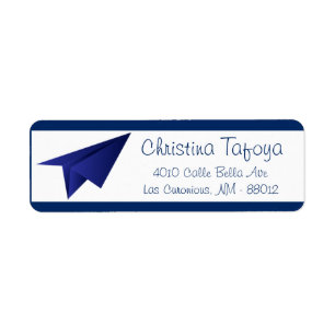 .75" x 2.25" Return Address Paper Plane Flying Blu Label