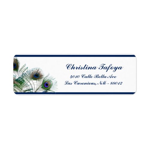 75 x 225 Return Address Peacock Feathers Blue Label