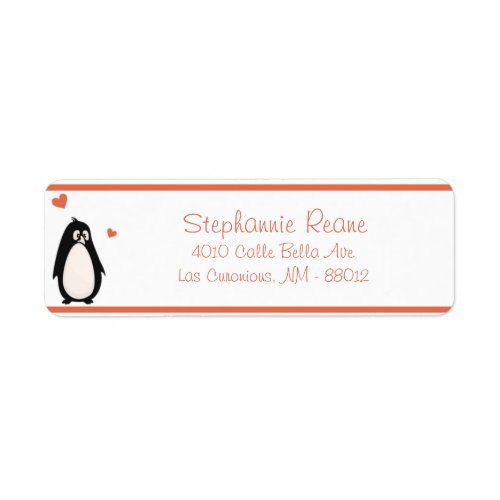 75 x 225 Return Address Penguin LoveHearts Label