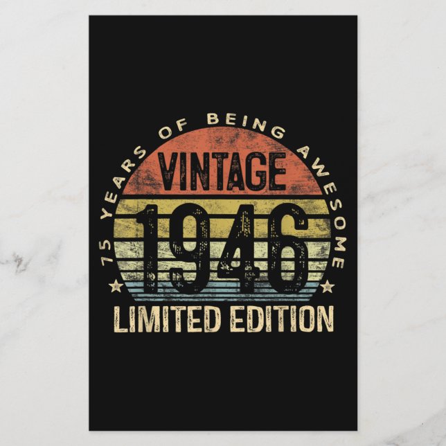75 Years Old Gifts Vintage 1946 Birthday Stationery (Front)