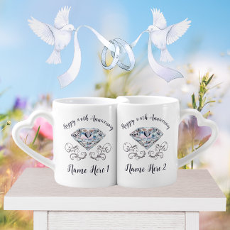 75th, 60th, 10 year Wedding Anniversary Gifts, Coffee Mug Set